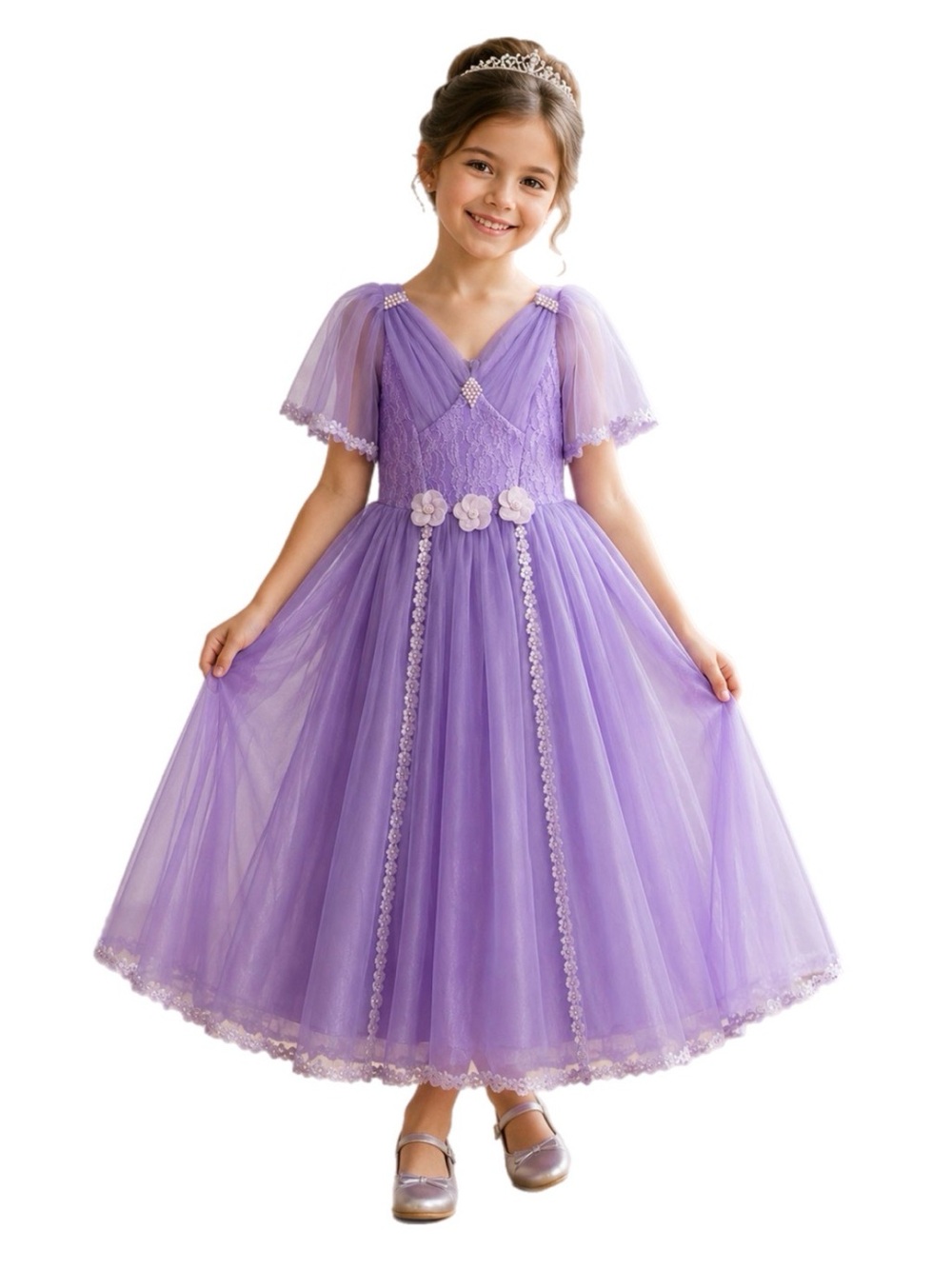 Like New 9 Girls Kids SDaisy for Kids Lilac Tulle Party Dress with Floral Waist